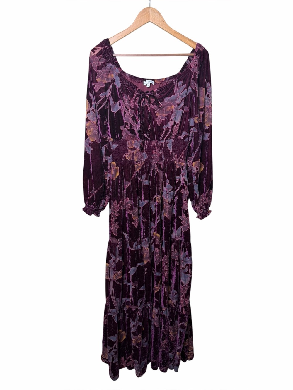 Baltic Born Burgundy Floral Velvet Maxi Dress Romantic Boho Large - Picture 2 of 6